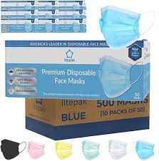 Litepak 500pcs Premium Disposable Face Masks SOFT 3ply Nose Wire - Blue