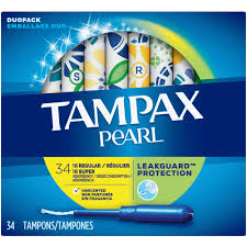 Tampax Pearl Tampons Regular/Super Absorbency with LeakGuard Braid Unscented 34ct